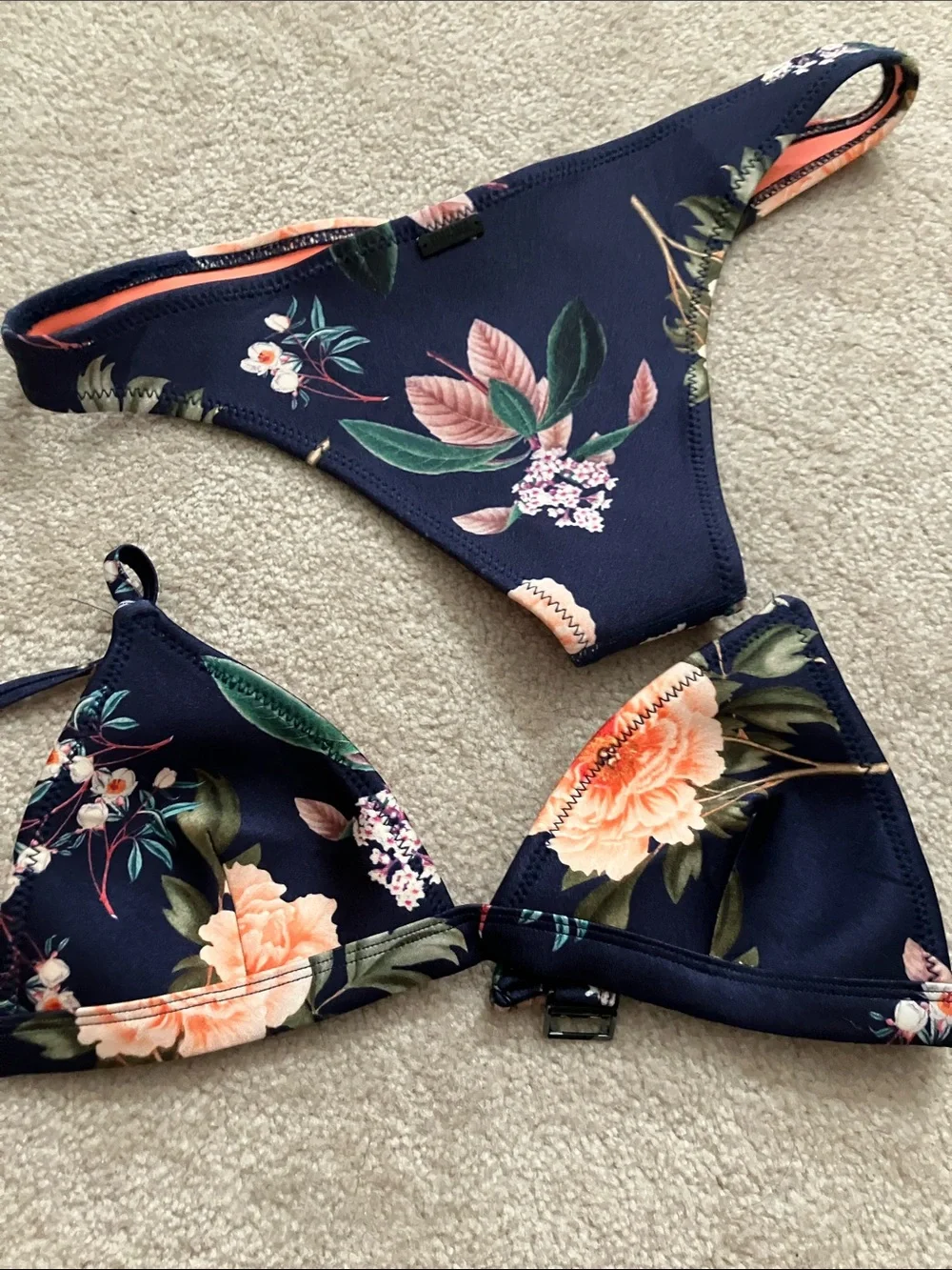 triangl swimwear Navy & Coral Floral Triangle Bikini Set